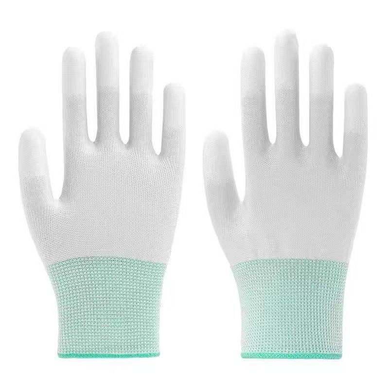 PU guantes de dedo de palma al por mayor blancos sin polvo guantes antiestáticos para trabajo seco guantes de protección laboral de nylon resistentes al desgaste