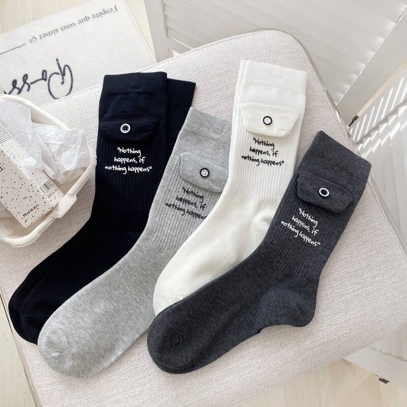 2026 Spring/Summer New European Style Heavy-Duty Korean-Style Pocket Socks for Women, Fashionable and Versatile Lettered Stacked Socks Wholesale Cotton