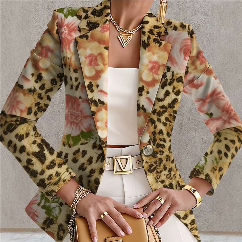 New European and American Amazon cross-border women's fashion casual elegant long-sleeve single-button blazer with digital print New European and American Amazon cross-border women's fashion casual elegant long-sleeve single-button blazer with digital print