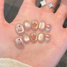 【爱吃蛋糕的小熊】波点猫眼穿戴甲可爱短款豆豆美甲温柔显白日常