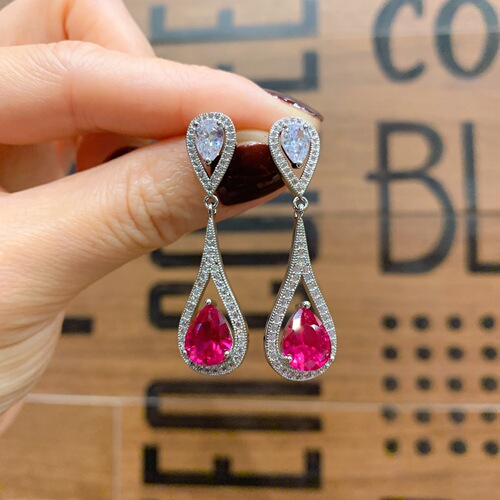 Pearl Life Jewelry Wholesale European and American Women's Fake Ruby Shiny Full Diamond Heavy Setting Pendant Ring Earring Set