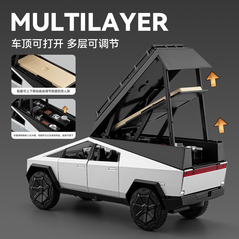 Modelo de Casa Rodante Tesla Pickup 1/32 de Aleación con Luz y Sonido