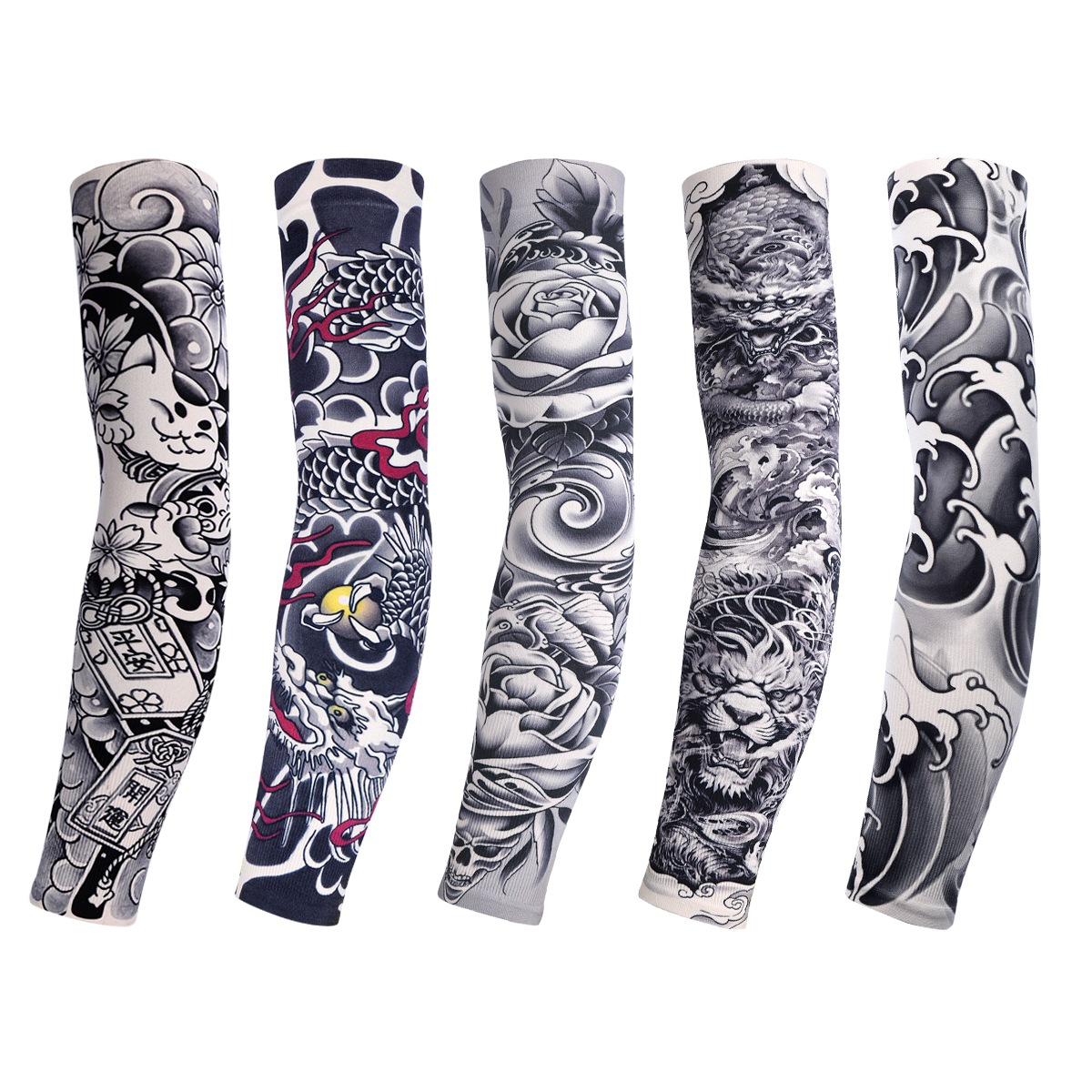 High-Elastic Thick Seamless Ice Silk Sleeves for Outdoor Sports, Tattoo Sleeves, Arm Tattoo Sun Protection Sleeves, Arm Guards for Cycling