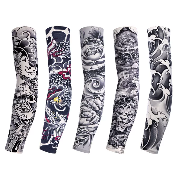 High-Elastic Thick Seamless Ice Silk Sleeves for Outdoor Sports, Tattoo Sleeves, Arm Tattoo Sun Protection Sleeves, Arm Guards for Cycling