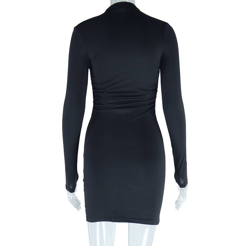 Women's Sheath Dress Streetwear Round Neck Long Sleeve Solid Color Above Knee Daily Date display picture 6