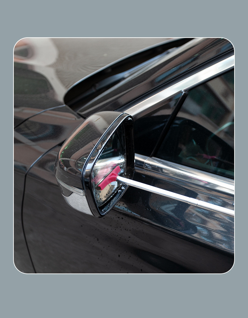 Car Rearview Mirror Wiper Stainless Steel Telescopic Squeegee 22-65cm Windshield Defogger Cleaning Blade in use