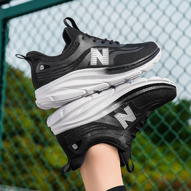 Spring and Autumn New Balance Cool Running Men's Shoes Leather Soft Sole Running Shoes Black Shock Absorbing Sports Shoes Couple Shoes Running Shoes Women
