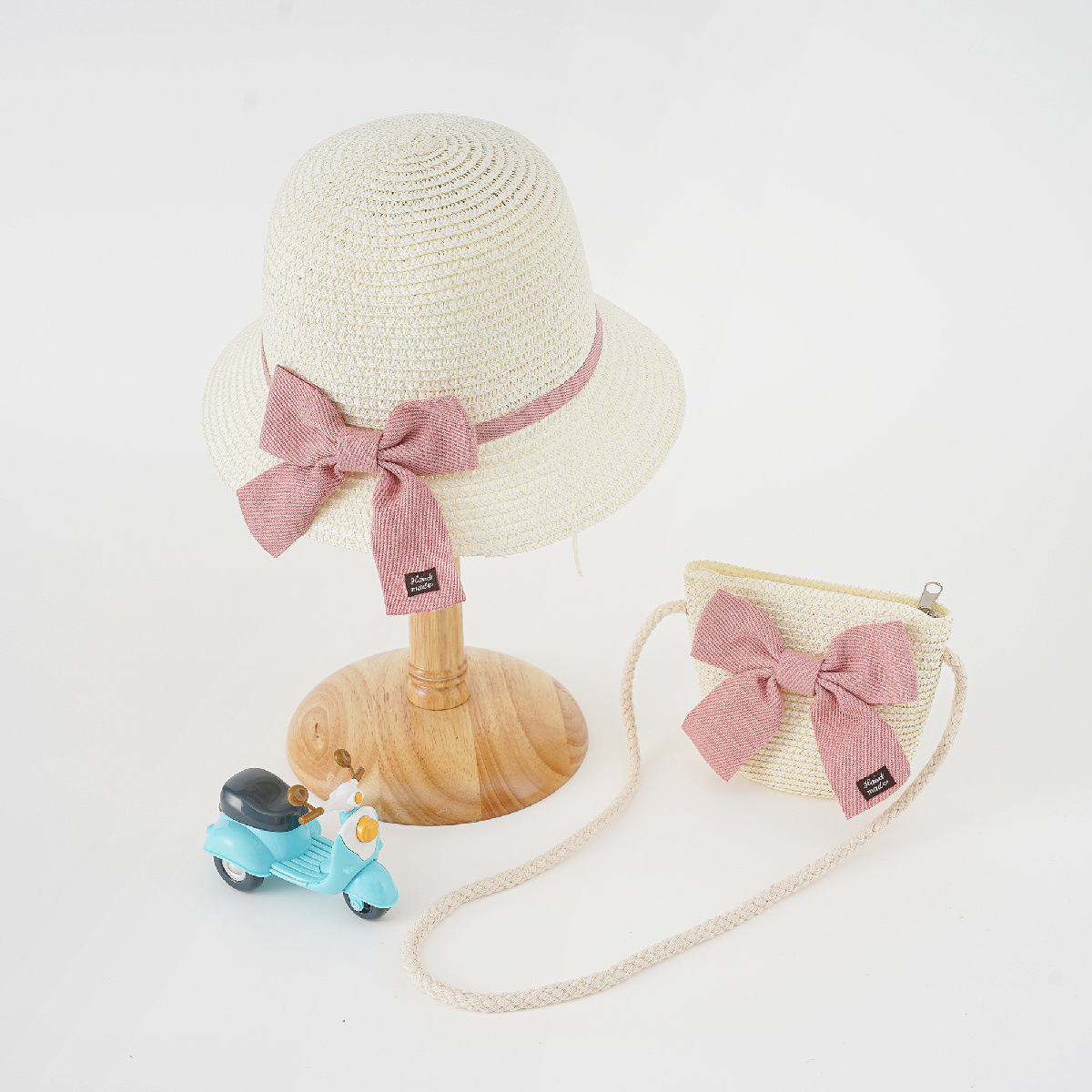 2023 Nueva princesa de encaje para niños verano niñas sombrero de playa a prueba de sol playa traje de protección solar bolsa sombrero de paja