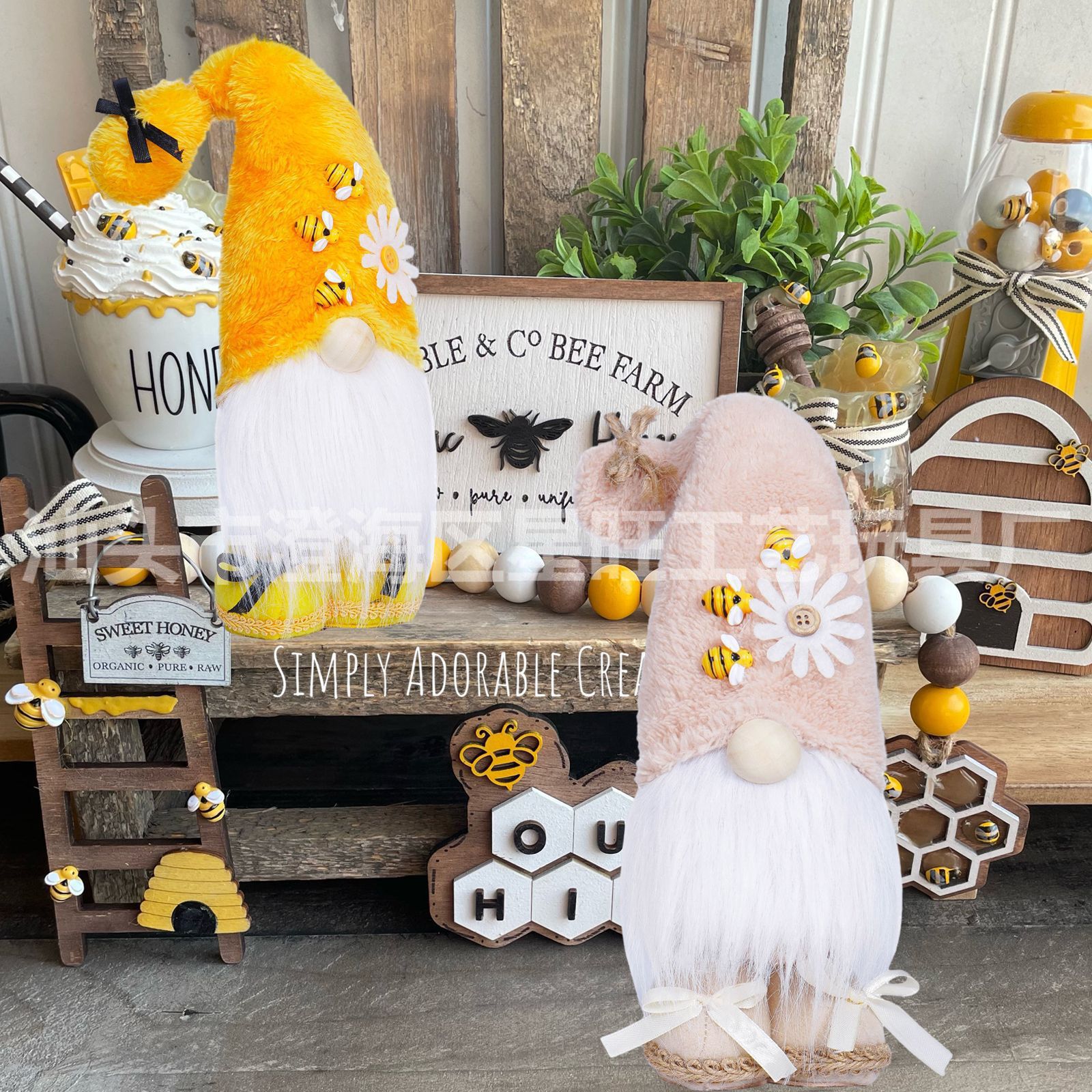 Fiesta de la abeja personalizada Muñeca Rudolph de pierna larga postura sentada muñeca sin rostro decoración de anciano enano