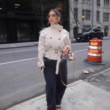 2025欧美跨境速卖通亚马逊洋气双排扣设计收腰短款风衣外套