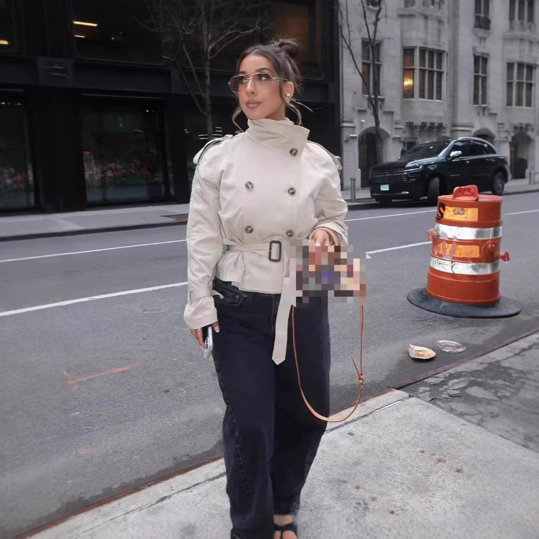 2025 Европейский и Американский трансграничный AliExpress Amazon Ocean двухбортный дизайн для талии короткая ветровка куртка