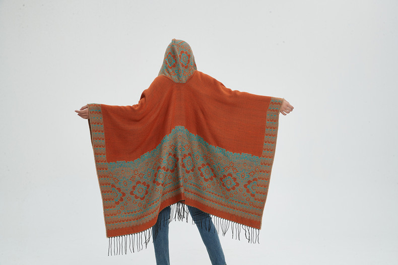 Cape à pompon unisexe Cape à capuche en jacquard de style ethnique automne-hiver_voghion.com