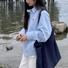 大码蓝色外套女美式棒球服春秋2025新款宽松休闲百搭长袖夹克上衣