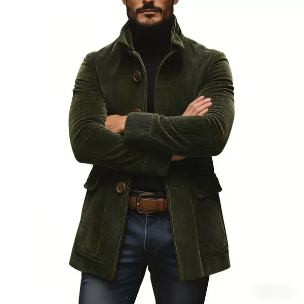 2025 European and American Cross-Border Pocket Button Solid Color Cardigan Suit Men's Spring and Autumn Stand Collar Jacket Coat