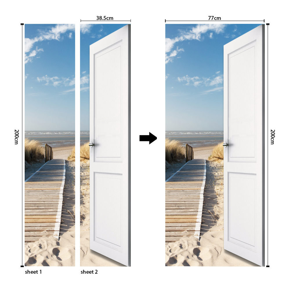 Pegatinas para puertas 3D respetuosas con el medio ambiente, autoadhesivos, fabricantes de origen al por mayor, patrones populares transfronterizos de alta definición, adhesivos para puertas impermeables, a prueba de aceite y antiincrustantes