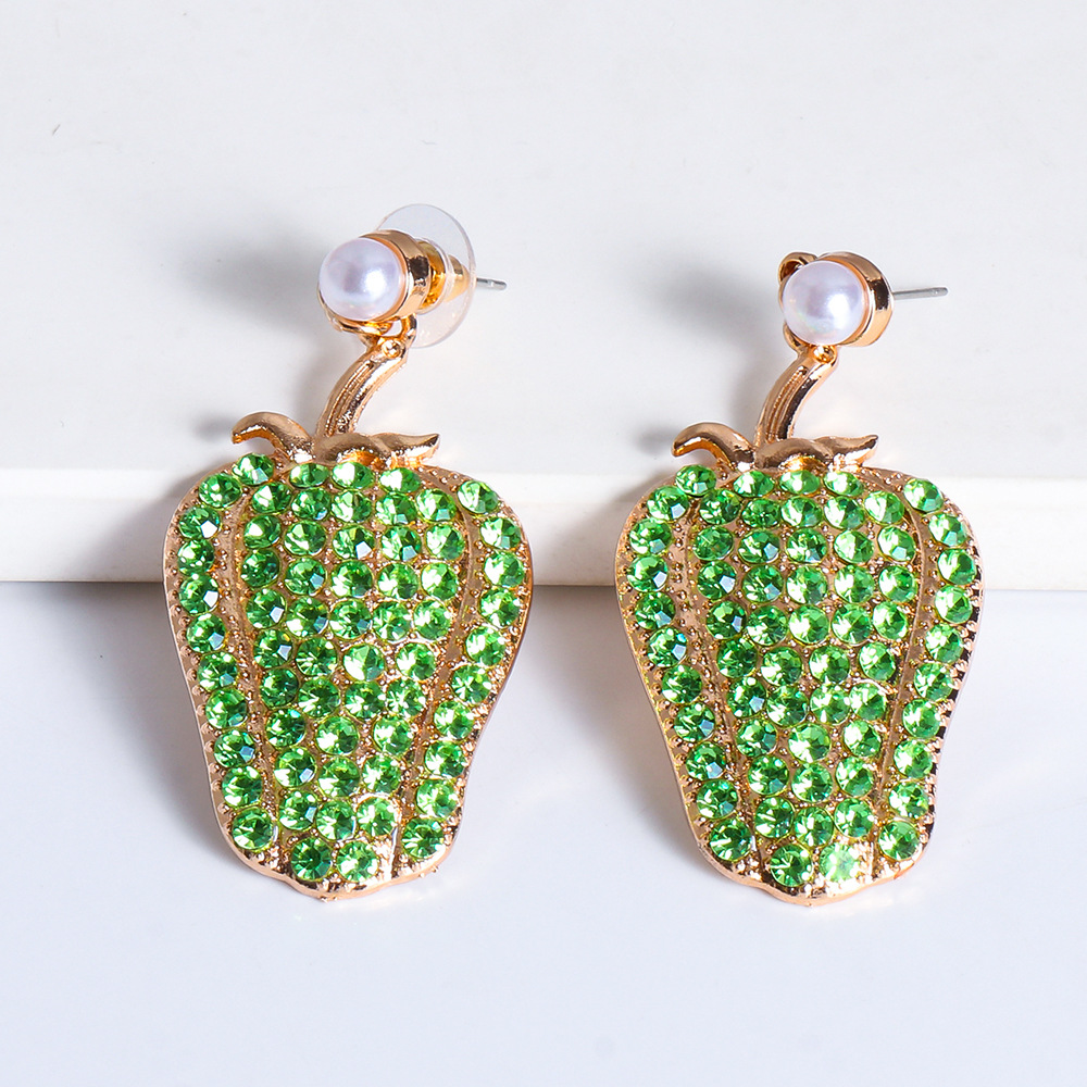 Wholesale Jewelry Vegetable Green Pepper Full Diamond Drop Earrings Nihaojewelry display picture 8