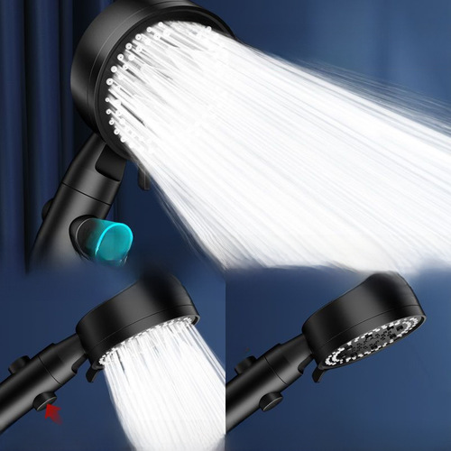 Black 5-6 Gear Handheld Pressurized Shower Head Set with Durable, Shatterproof Design and Filtered Function – Household Shower Kit