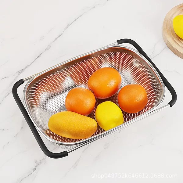 Telescopic Stainless Steel Sink Drain Basket, Dish Rack, Rice Washing, Vegetable Washing, Fruit Washing, Water Filter Basket