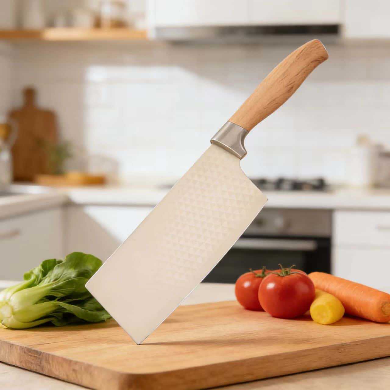 Comercio exterior de acero inoxidable al por mayor cuchillo de cocina conjunto de cuchillo de cuchillo con mango de grasa con tablero de verduras en caja hecha a mano cuchillo casero