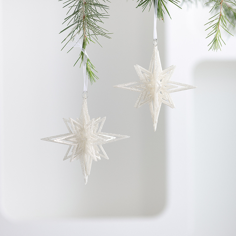 Colgante acrílico blanco polvo brillante colgante de Navidad pequeña estrella explosiva instrumento pequeño colgante de nieve decoración de Navidad