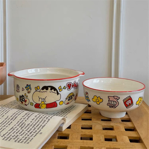 Ins style cute cartoon instant noodle bowl with lid large capacity Japanese girly heart ceramic bowl breakfast bowl household tableware