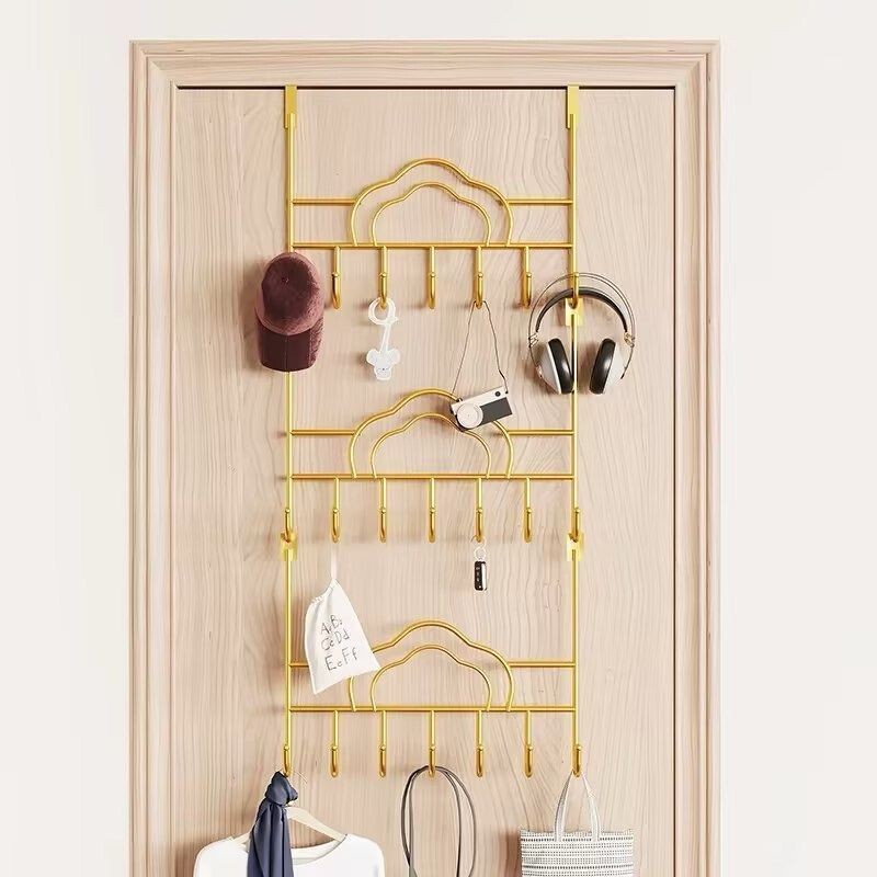 Over-The-Door Hook Double-Layer No-Drill Clothes Rack Storage Door Hanger Rental Extended Temporary Bag Wall-Mounted Coat Hook