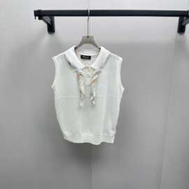南油高端Polo领针织无袖背心女夏季新款丝巾拼接显瘦套头马甲上衣