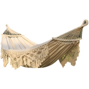 Tassel Hammock Outdoor Swing Anti-Rollover Indoor Home Outdoor Camping Dormitory Adult Double Canvas White in
