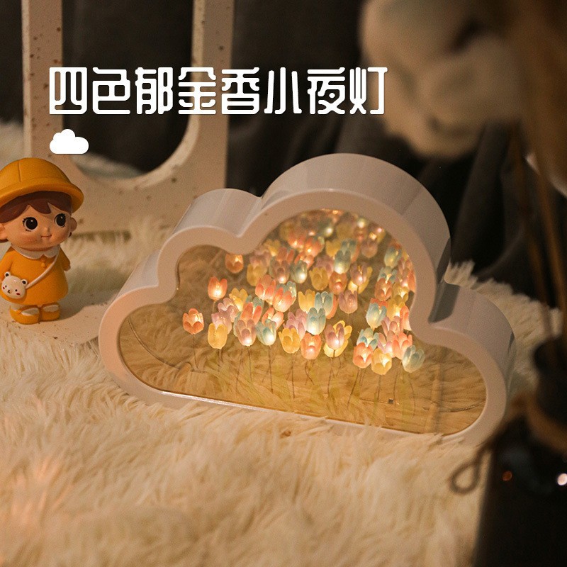 Diy hecho a mano nube tulipán espejo luz nocturna adornos luminosos regalo creativo regalo del Día de la Madre