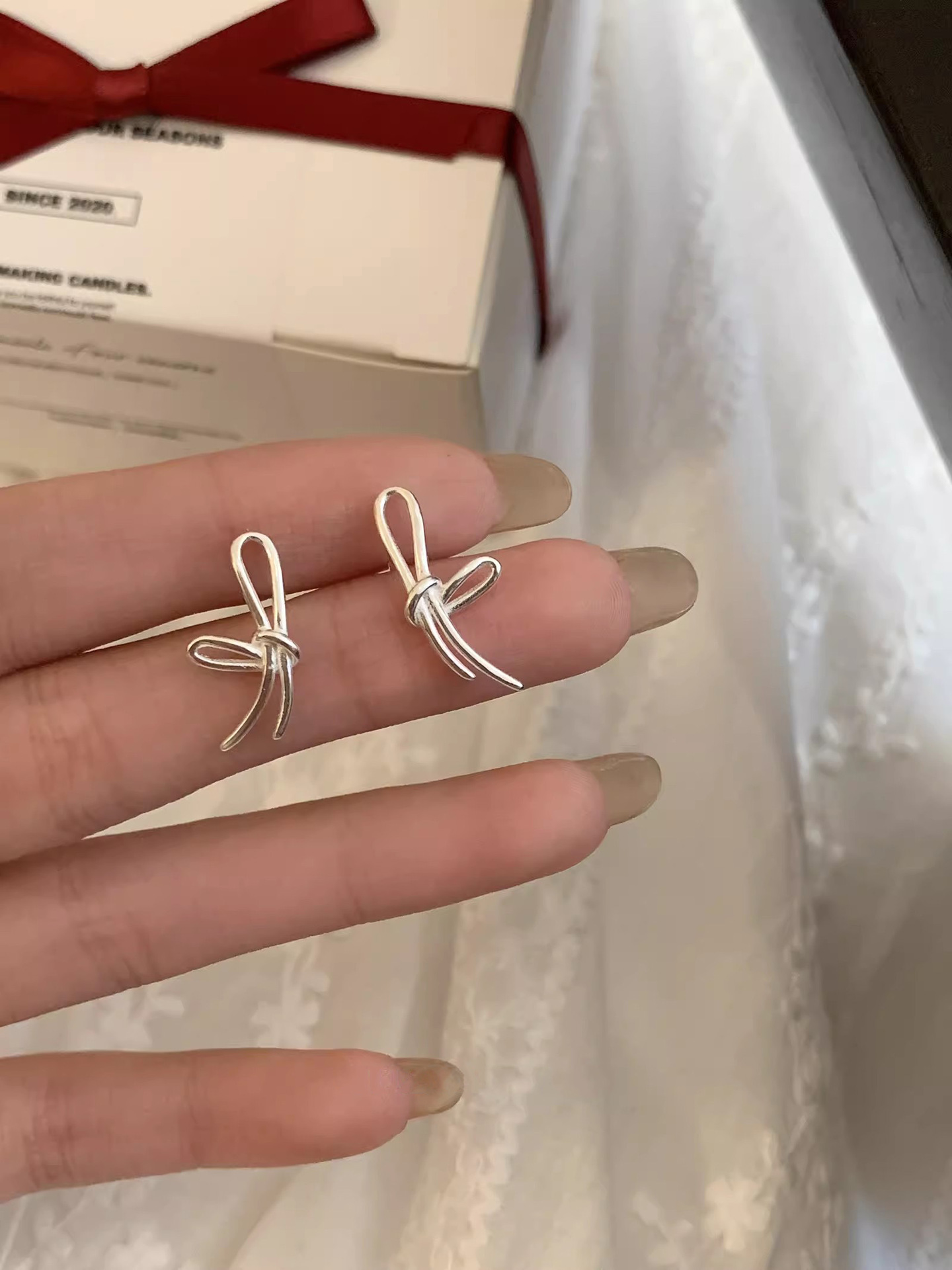 925 Sterling Silver Ear Needle Material 1 Pair 925 Sterling Silver Bow Knot Ear Studs