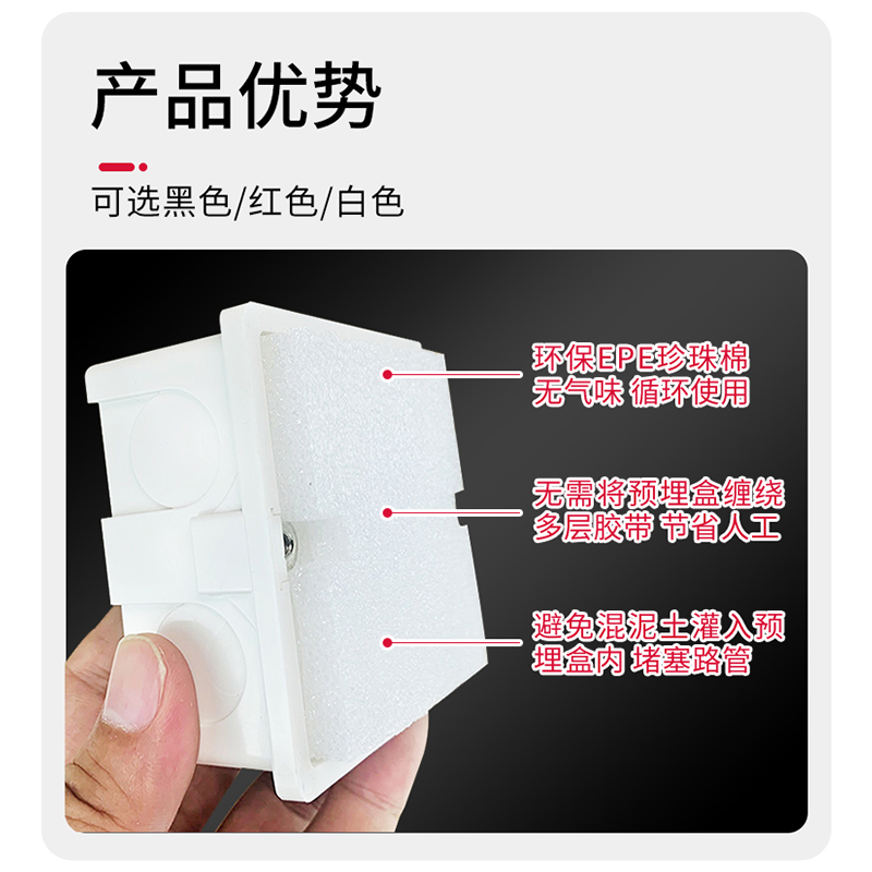 一件批发86型盒预埋填充泡沫穿筋线盒封堵开关插座底盒保护盖板回