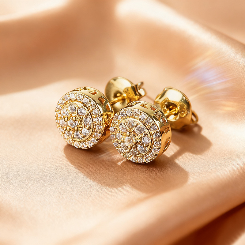 Super Flash Full Diamond Round Earrings for Men 2025 New Hot Style Unique Ins Unique Design Zircon Earrings