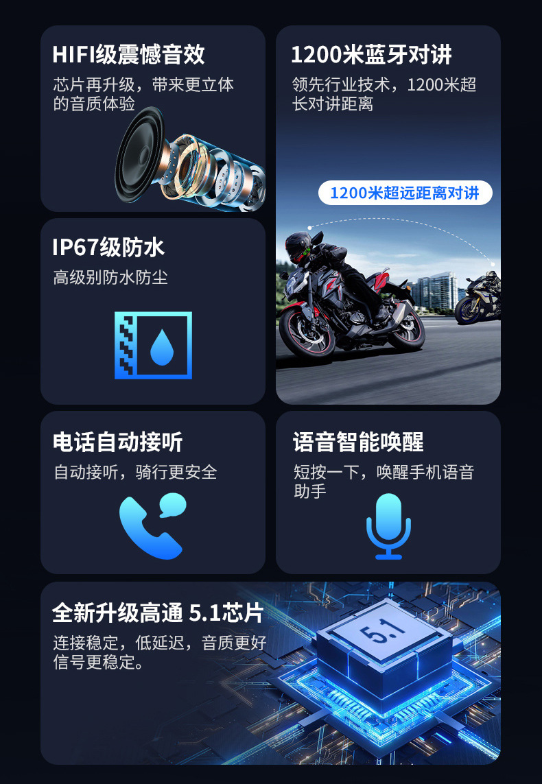 Suitable for Hengjiang a Other 2S Motorcycle Helmets Bluetooth Headsets Half Helmets Full Helmets Cycling Waterproof Noise Reduction Long-Lasting