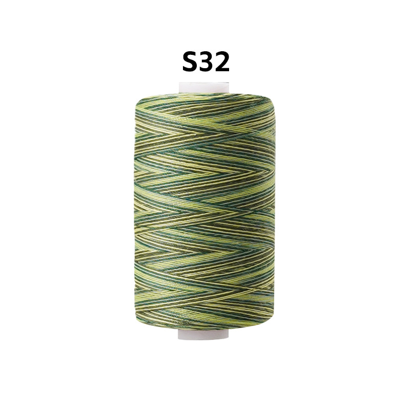 Línea multicolor de poliéster línea de prendas de vestir sección arco iris teñida línea de aguja manual línea de costura multicolor 402 hilo de costura de color
