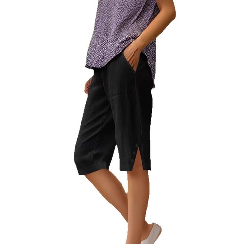 2025 New Women's Casual Loose Pocket Cotton Linen Elastic Pants Five-Finger Shorts for Amazon Cross-Border Sales