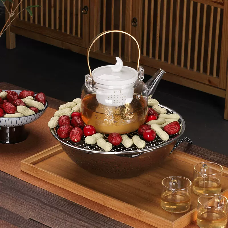 围炉煮茶家用室内全套中式煮酒茶壶电陶炉烤茶炉煮茶器玻璃泡茶壶