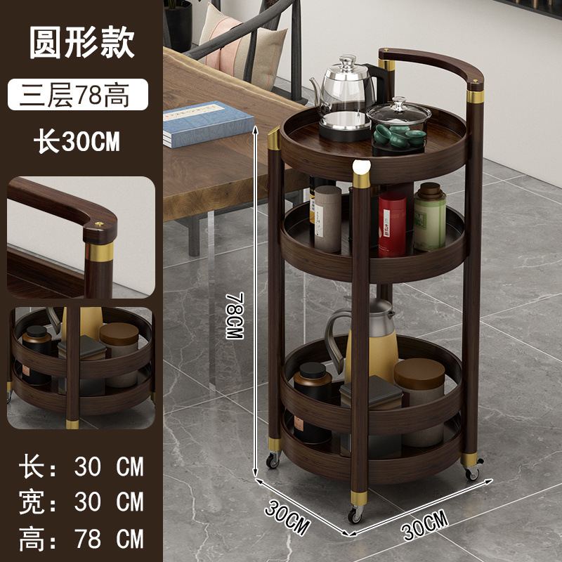 Mesa de té móvil, carrito móvil, mesa de té cuadrada ovalada redonda multicapa, varios lados de bambú, nuevo estilo chino