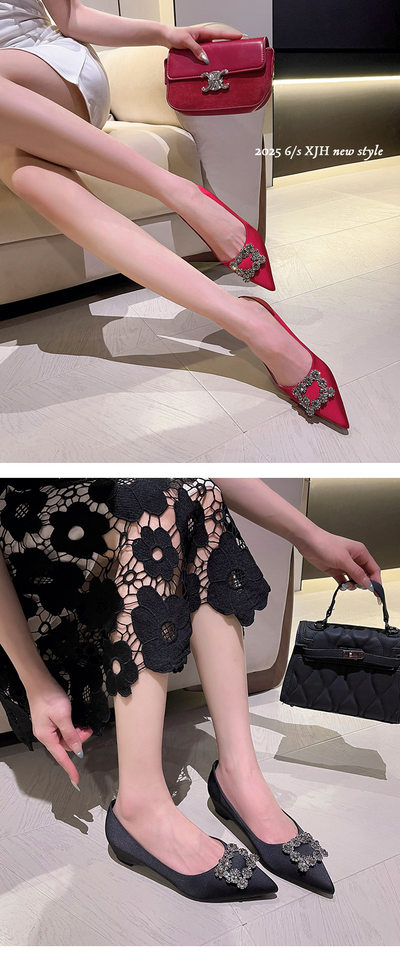 Giày lười nữ mũi nhọn gót nêm độn cao bên trong bằng vải satin — Màu hồng nude, Màu vàng gừng, Màu đen, Màu đỏ chi tiết 13