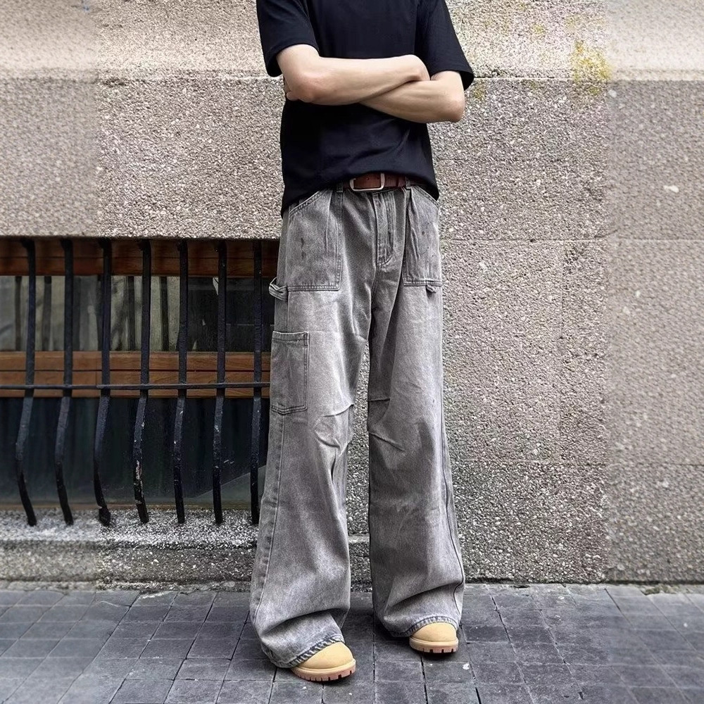 Foreign Trade Cross-Border American Retro Workwear Men's Summer Casual Loose Trousers Regular Mid-Waist Daily Washed Denim