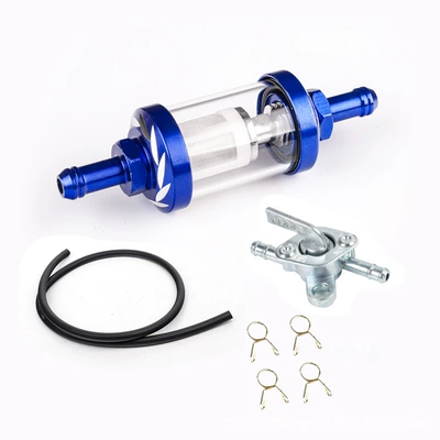 Motosiklet ləvazimatları və aksesuarları: Modified Metal Fuel Filter - blue-oil-filter-1m-oil-pipe-4-buckles-oil-switch