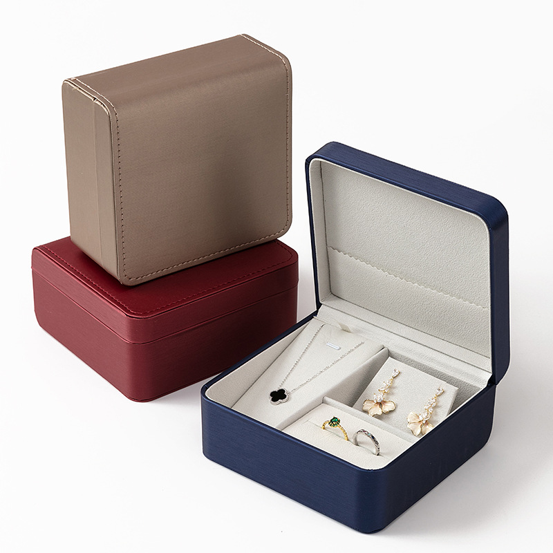 Caja de embalaje de joyas de cuero cepillado conjunto de joyas regalos colgante anillo collar caja de joyas de cuero de alta calidad personalizada