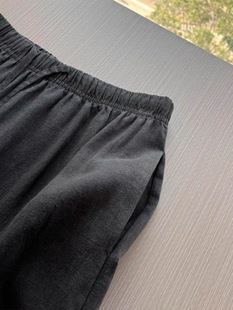 Chao Highly Recommended! Old Money Style Relaxed Feel ~ Charcoal Black Elastic High-Waisted Drawstring Linen Cotton Wide-Leg Pants