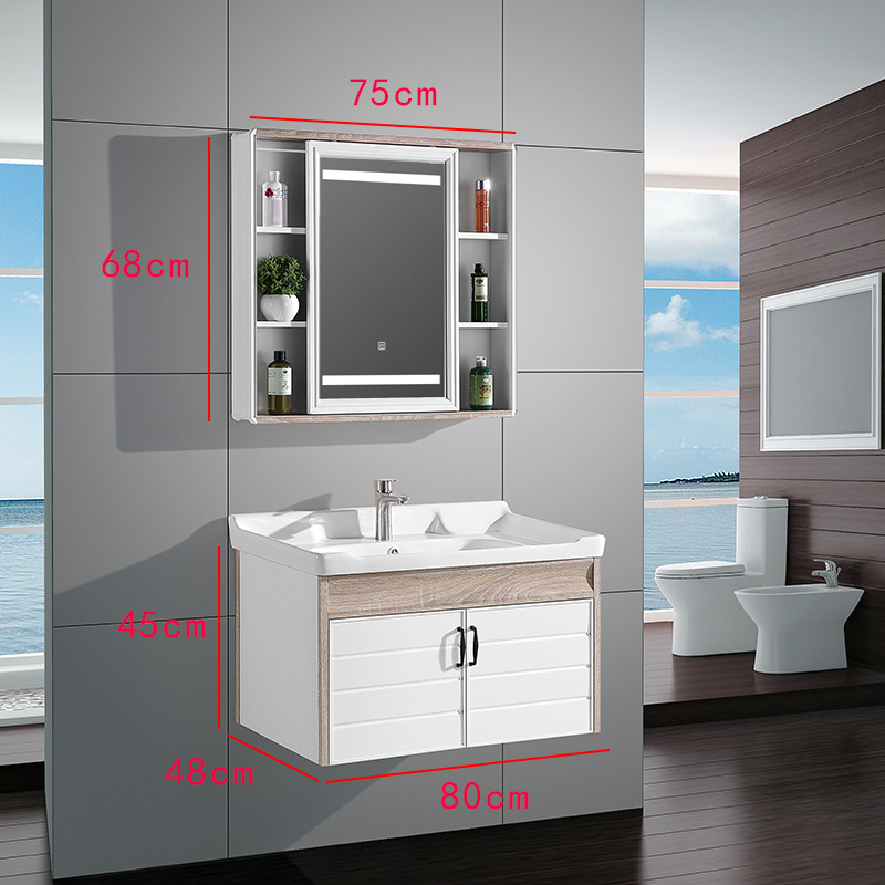 80cm 화이트 북유럽 스타일 캐비닛 세라믹 분지 + 지능형 거울