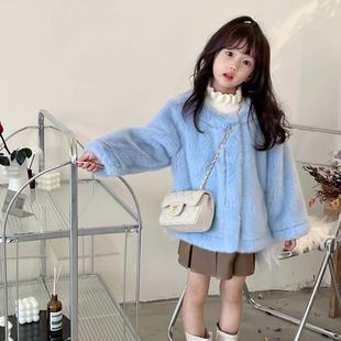 Girls' fur-like mink velvet coat thickened baby cotton-padded sweater Korean princess cotton-padded coat Western style autumn and winter clothing