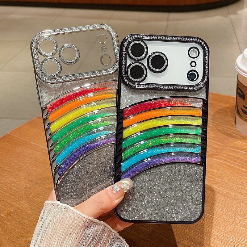 适用iPhone17promax手机壳流沙七彩虹苹果16闪钻15高级感防摔软套|undefined