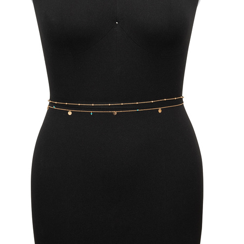 European and American cross-border accessories Sexy holiday style turquoise sequin pendant waist chain Simple metal thin chain body chain