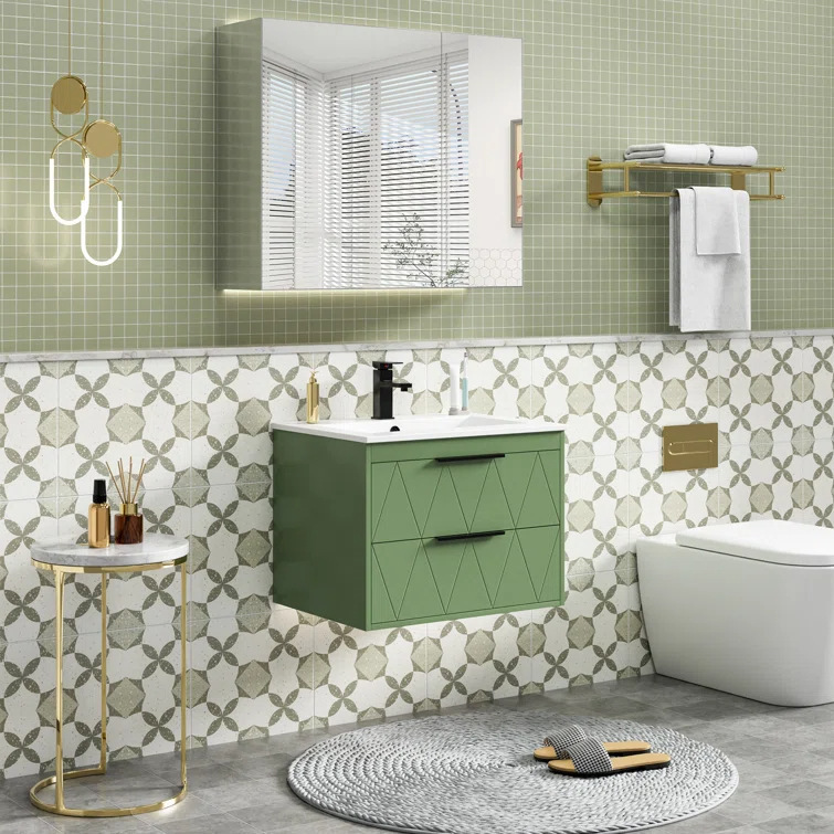 Bathroom Cabinet Green White Wall-Hanging Sink Cabinet 2 Sink Bathroom Supplies Storage Simple Bathroom Cabinet Green White Wall-Hanging Sink Cabinet 2 Sink Bathroom Supplies Storage Simple