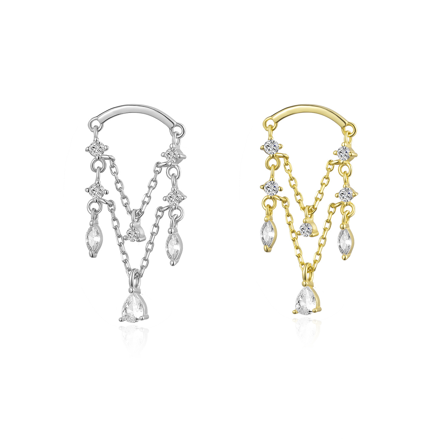 歐美S925銀鑲鑽流蘇女掛鏈耳環新 2023輕奢時尚宴會耳釘批發珠寶