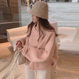 Off-Season Short Petite Design Double-Sided Wool Coat for Women, Lazy Style Korean Woolen Coat