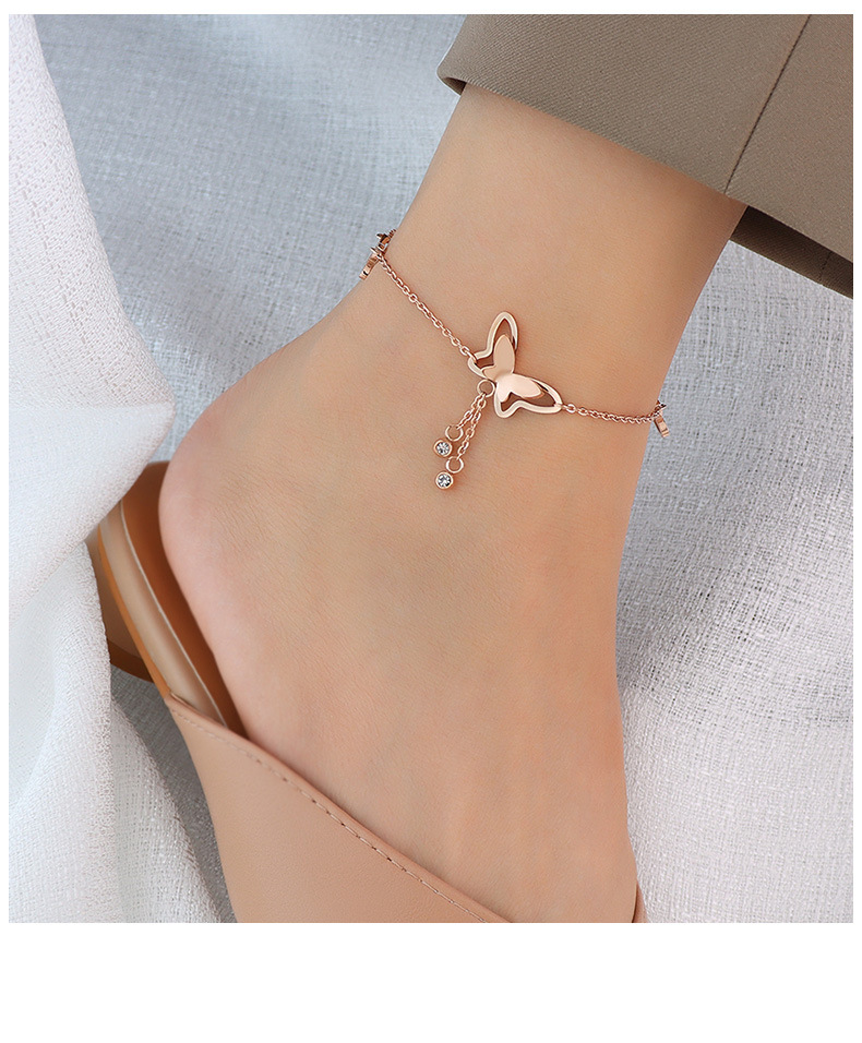European And American Simple Tassel Butterfly Titanium Steel 18k Real Gold Anklet Wholesale display picture 6